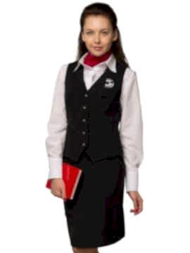 Костюм женский администратора:  жилет на подкладе Ж-8, юбка Ю-9, блуза Б-16, косынка декоративная КС-1