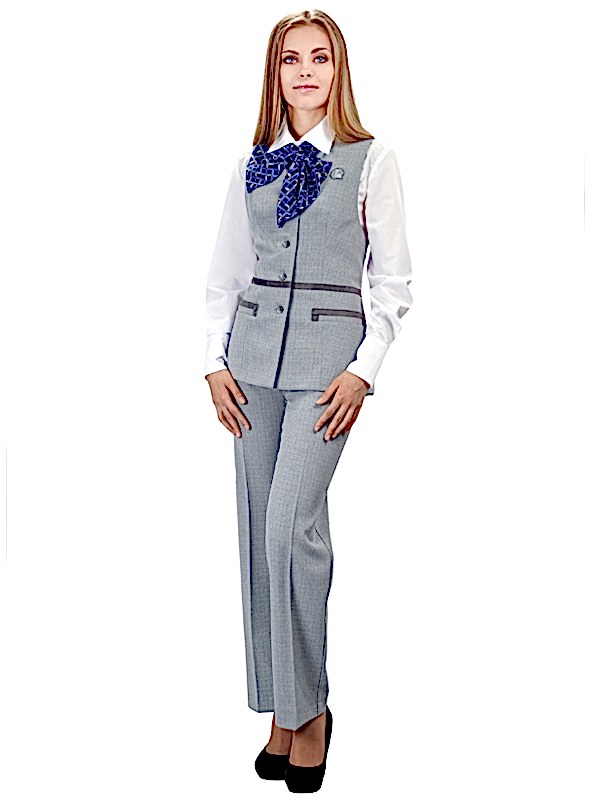 Костюм женский администратора: жилет на подкладе Ж-8-6-1, брюки БРЖ-3, блуза Б-15-1, ​французская косынка КС-2