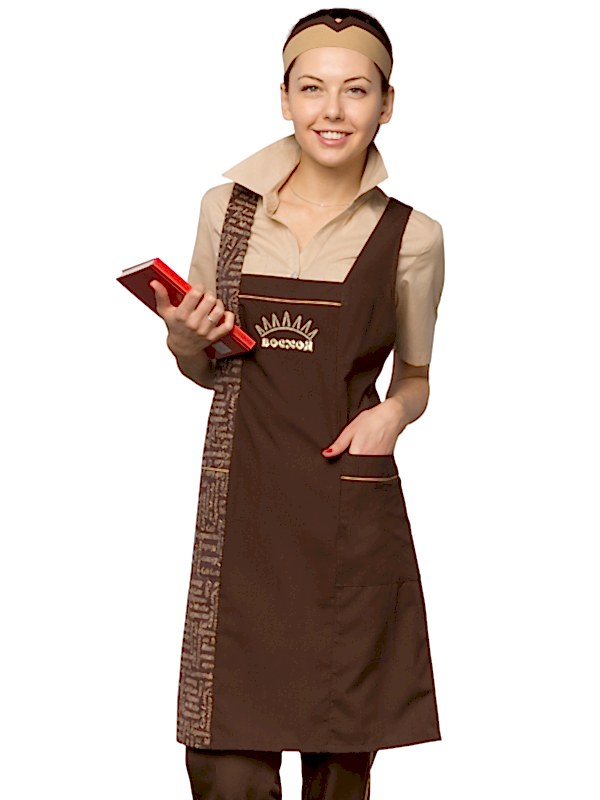 Костюм женский продавца: блуза Б-4-5, фартук-сарафан Ф-56, брюки БРЖ-1-1, головной убор ГУ-35