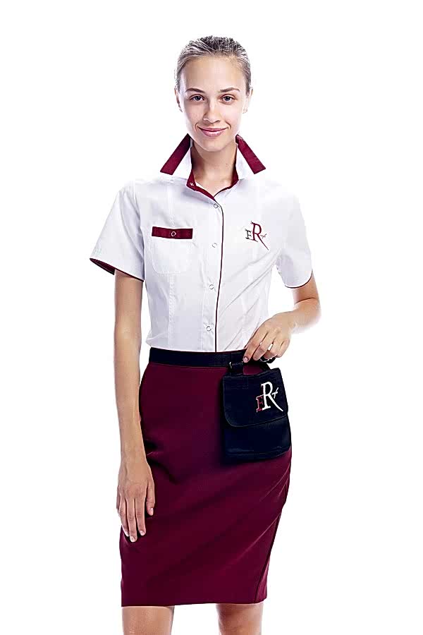 Костюм женский официанта: блуза Б-16-8, юбка Ю-9 и сумка С-3